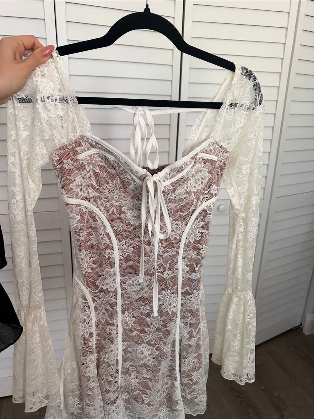 SHEIN White Lace Long-Sleeve Corseted Mini Dress